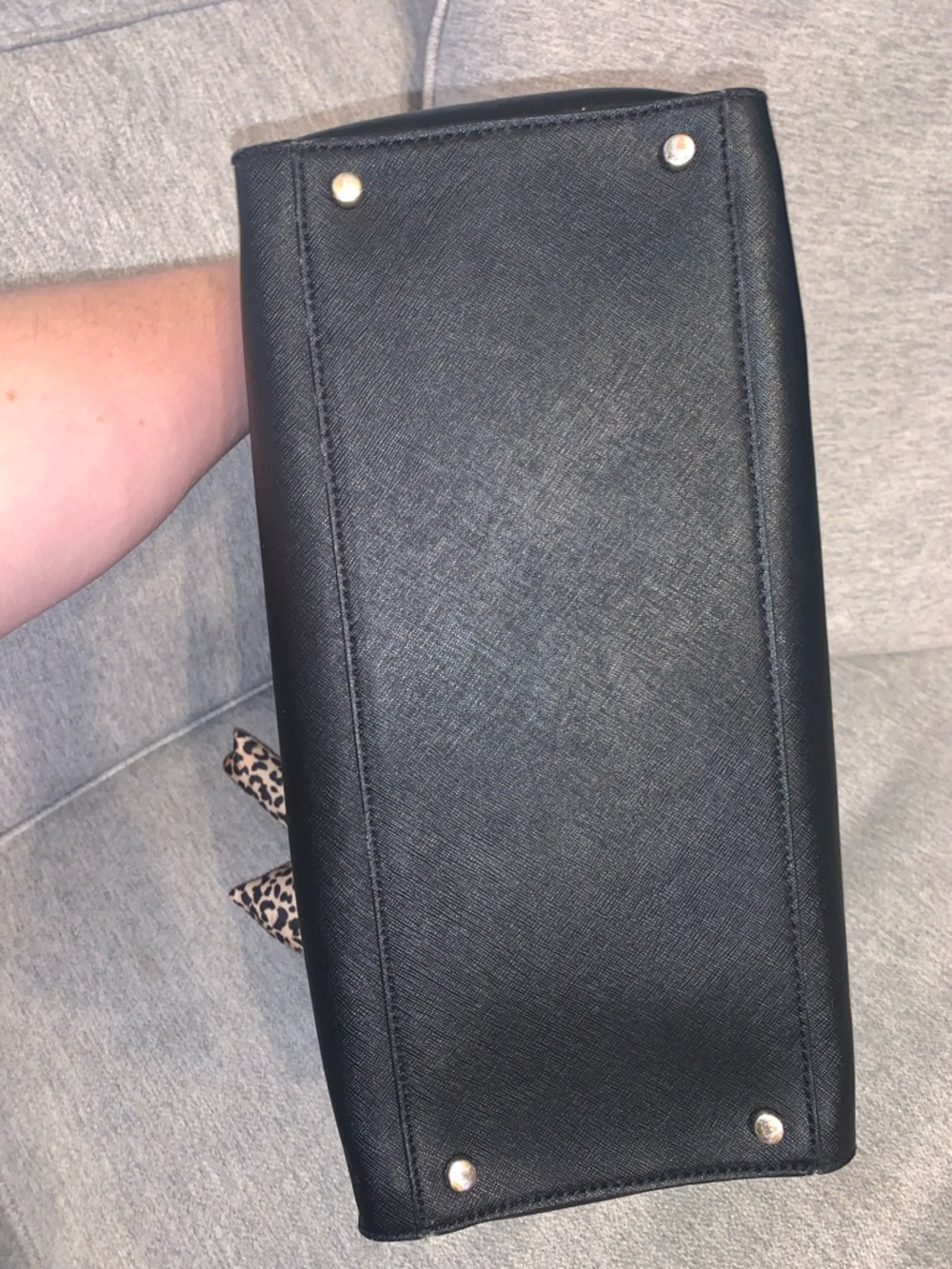 kate spade Cameron Street Candace Black Leather Satchel crossbody Leopard Charm - Picture 12 of 14